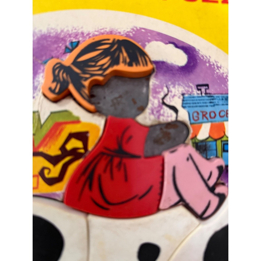 Vintage Teach-A-Tot Playskool Magnetic Inlaid Plastic Puzzle To Market To Market